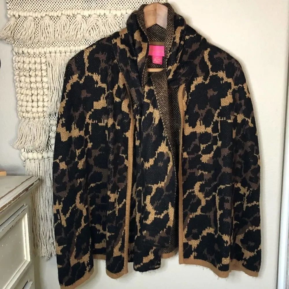 Betsey Johnson Leopard Sweater Cape Scarf Necktie